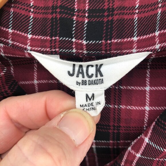 BB Dakota Jack Top Womens Medium Red Plaid Cropped Roll Tab Long Sleeve Button - Picture 6 of 11